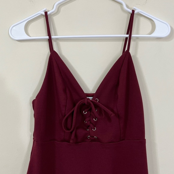 Urban Outfitters Ponte Lace Up Mini Dress in Burgundy - Picture 3 of 8